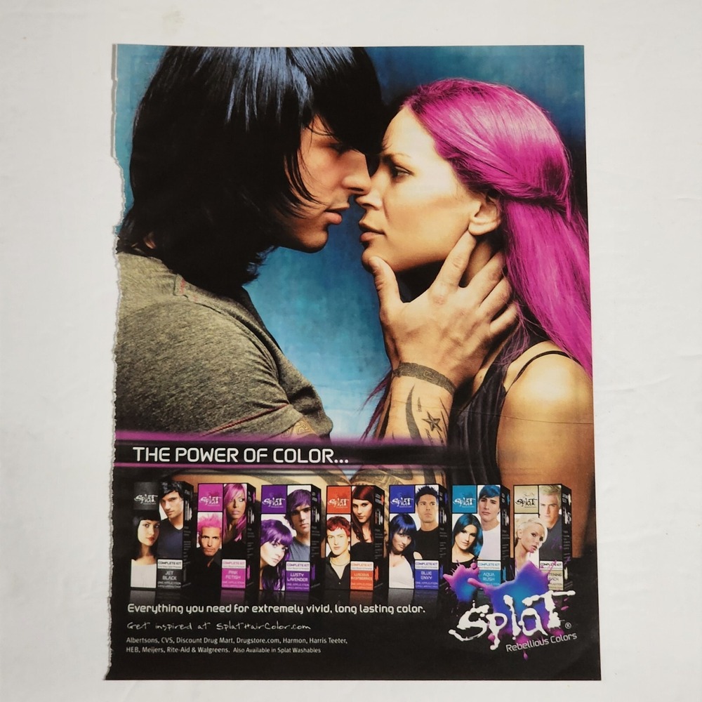 2012 Splat Rebellious Colors Print Ad Magazine Clipping Tattoos Pink Hair 8x11